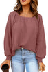 Scoop Neck Puff Sleeve Waffle Knit Top