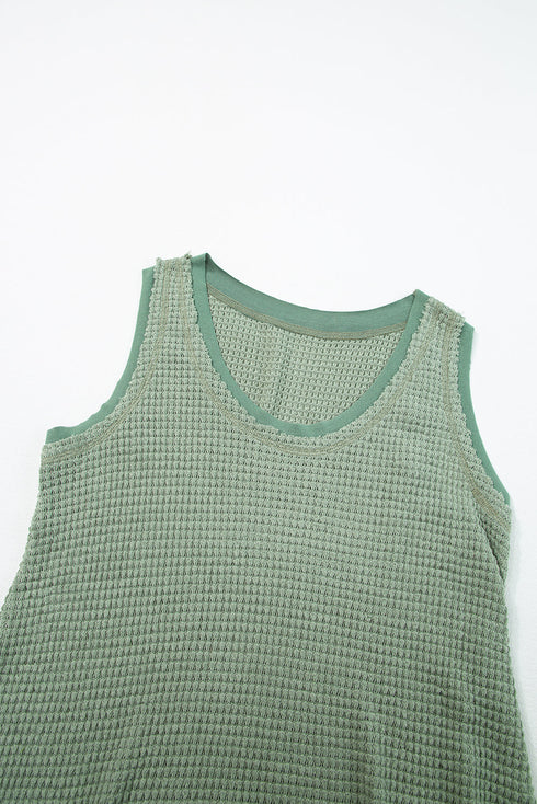 Scoop Neck Waffle Knit Flowy Vest