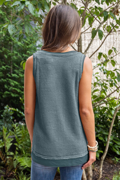 Scoop Neck Waffle Knit Flowy Vest