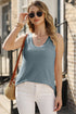 Scoop Neck Waffle Knit Flowy Vest