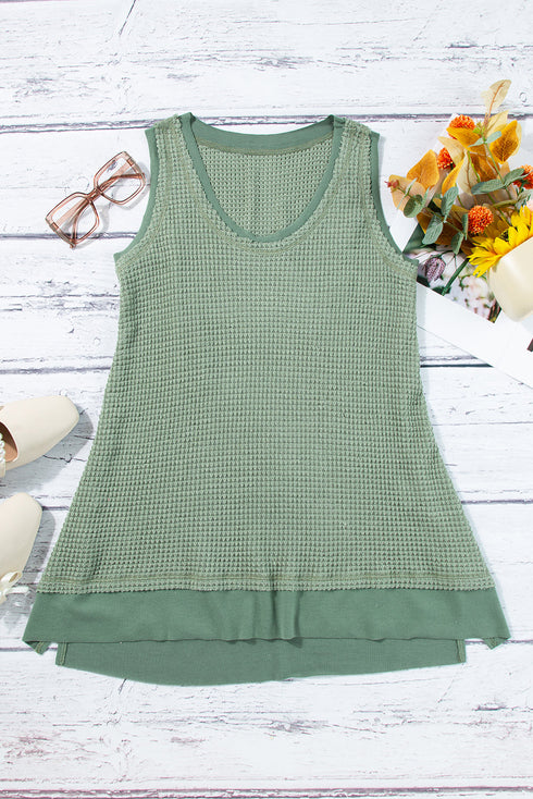 Scoop Neck Waffle Knit Flowy Vest