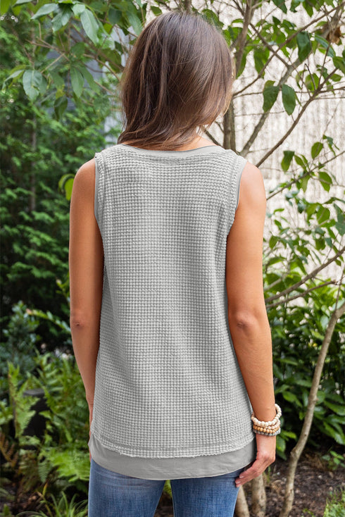 Scoop Neck Waffle Knit Flowy Vest