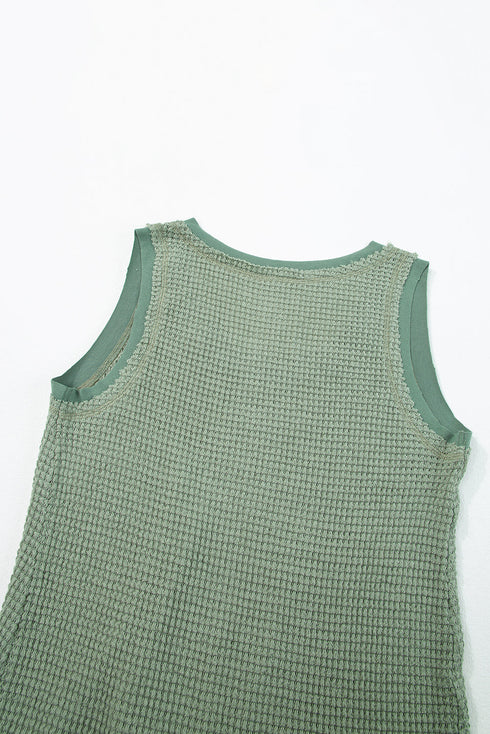 Scoop Neck Waffle Knit Flowy Vest