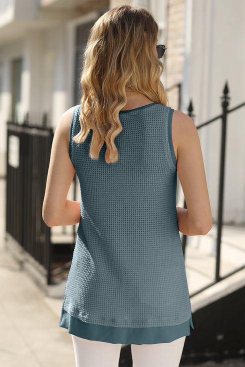Scoop Neck Waffle Knit Flowy Vest