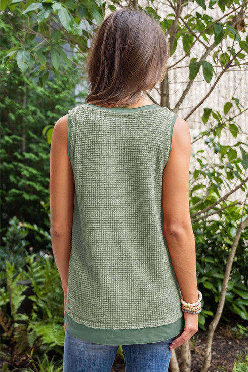 Scoop Neck Waffle Knit Flowy Vest