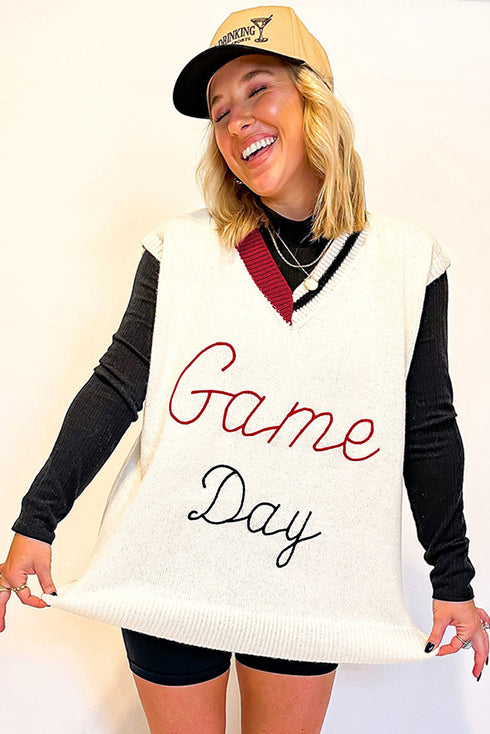 Script Graphic Varsity V Neck Sweater Vest