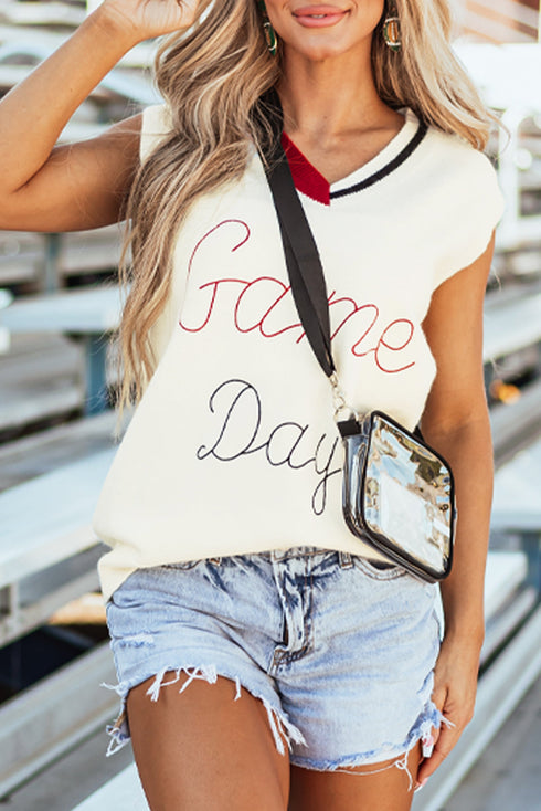Script Graphic Varsity V Neck Sweater Vest