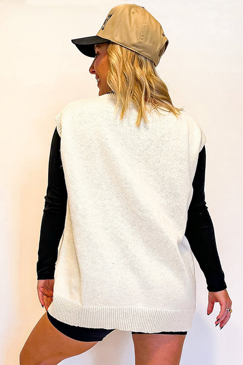 Script Graphic Varsity V Neck Sweater Vest