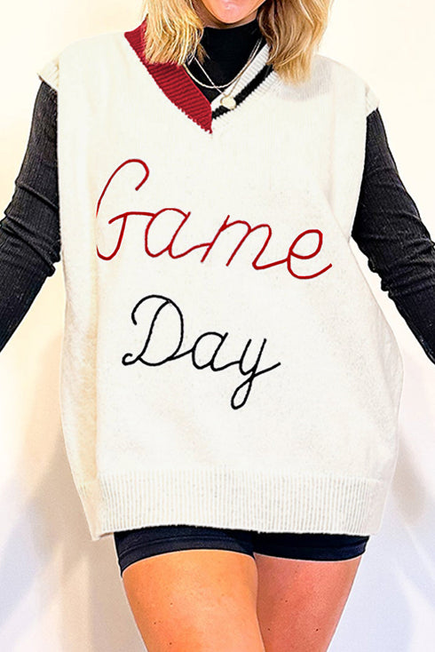 Script Graphic Varsity V Neck Sweater Vest