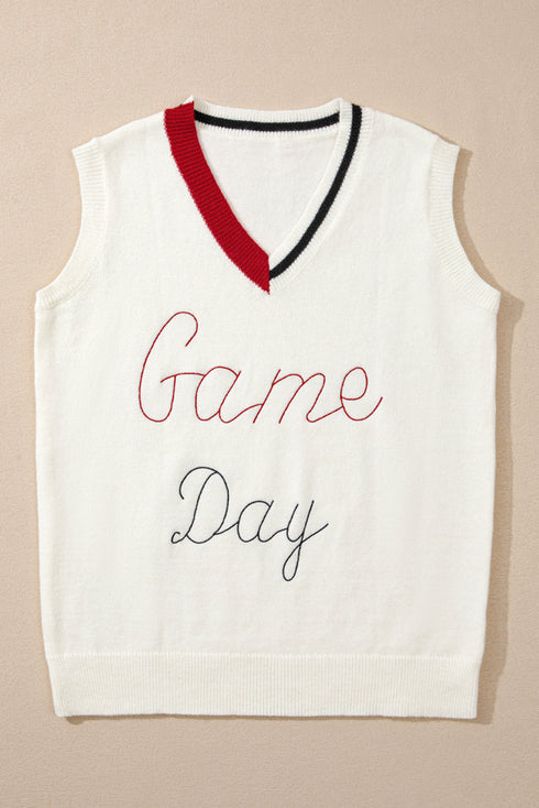 Script Graphic Varsity V Neck Sweater Vest