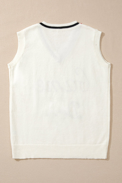 Script Graphic Varsity V Neck Sweater Vest