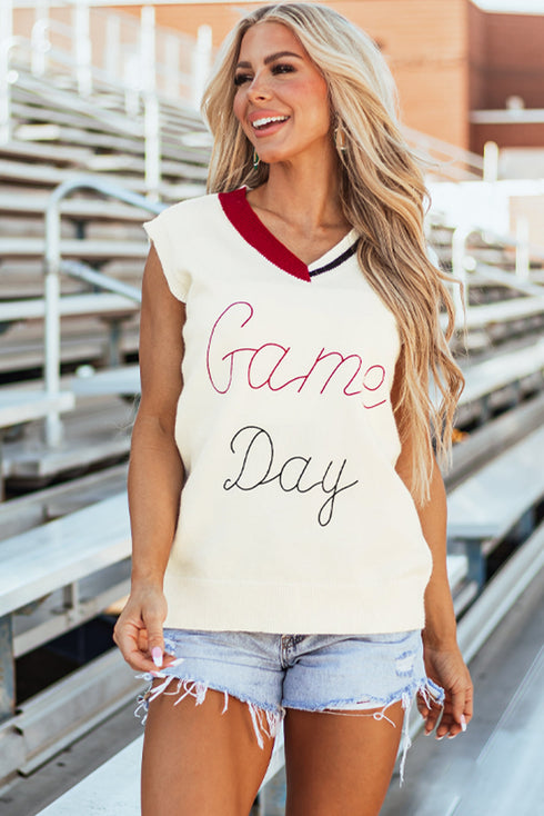 Script Graphic Varsity V Neck Sweater Vest