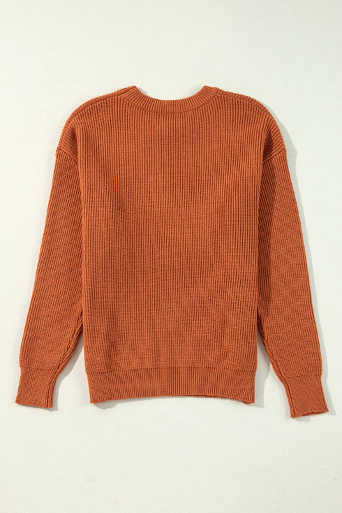 Script Phrase Graphic Ribbed Knit Crew Neck Sweater