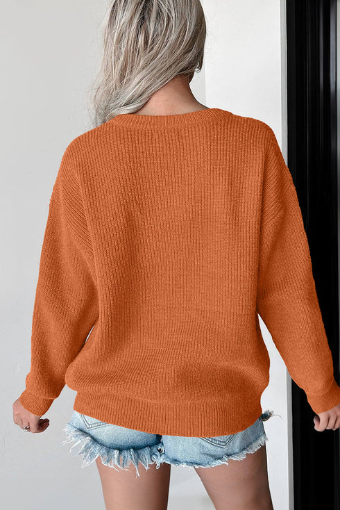 Script Phrase Graphic Ribbed Knit Crew Neck Sweater