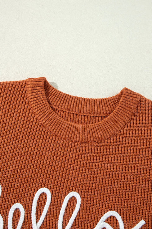 Script Phrase Graphic Ribbed Knit Crew Neck Sweater
