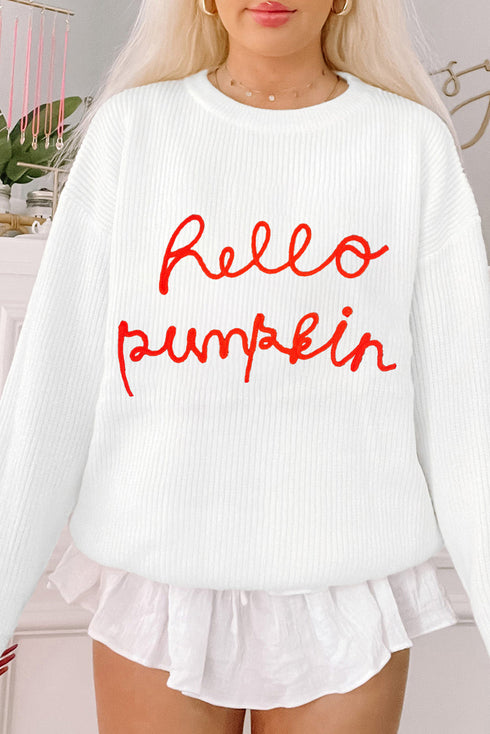 Script Phrase Graphic Ribbed Knit Crew Neck Sweater
