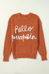 Script Phrase Graphic Ribbed Knit Crew Neck Sweater