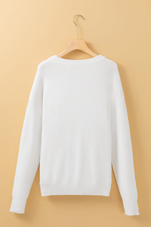 Script Phrase Graphic Ribbed Knit Crew Neck Sweater