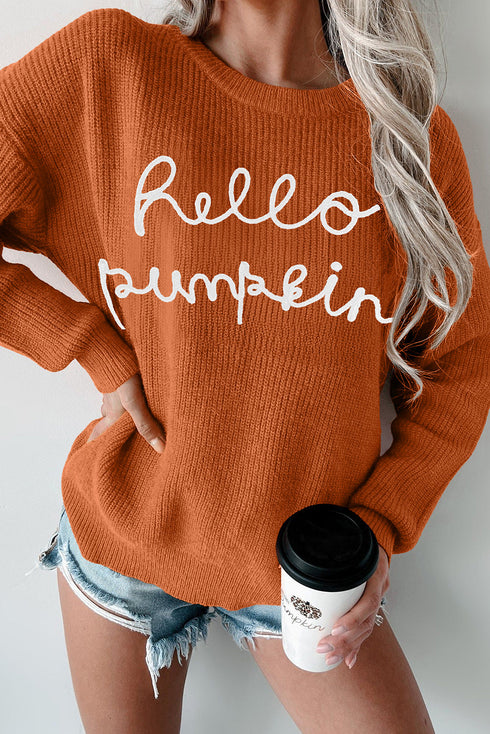 Script Phrase Graphic Ribbed Knit Crew Neck Sweater