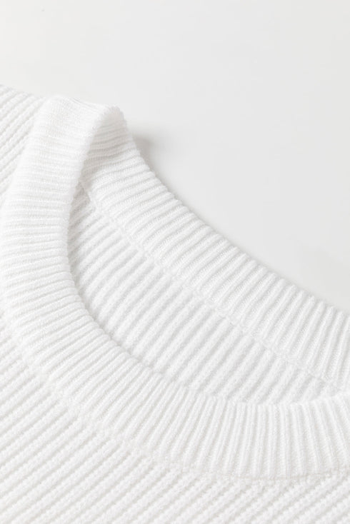 Script Phrase Graphic Ribbed Knit Crew Neck Sweater