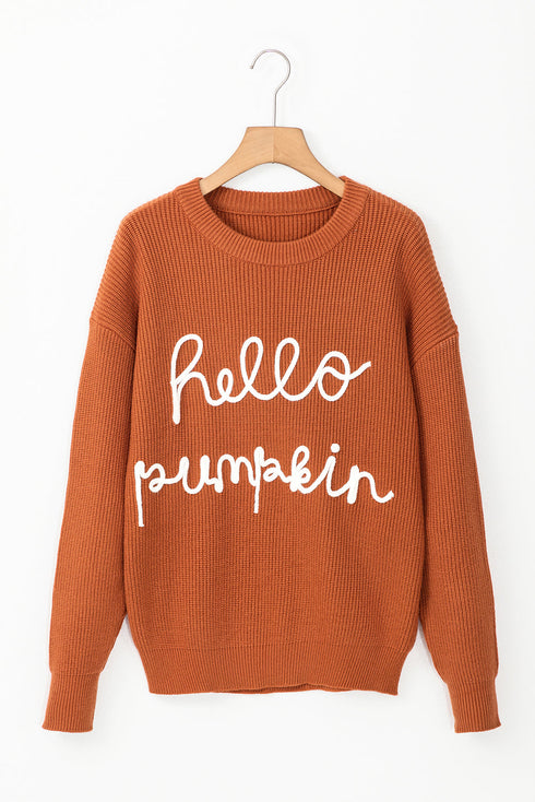 Script Phrase Graphic Ribbed Knit Crew Neck Sweater