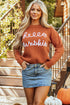 Script Phrase Graphic Ribbed Knit Crew Neck Sweater