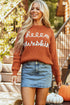 Script Phrase Graphic Ribbed Knit Crew Neck Sweater