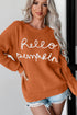 Script Phrase Graphic Ribbed Knit Crew Neck Sweater