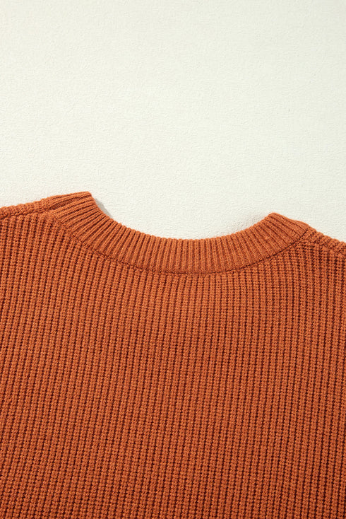 Script Phrase Graphic Ribbed Knit Crew Neck Sweater
