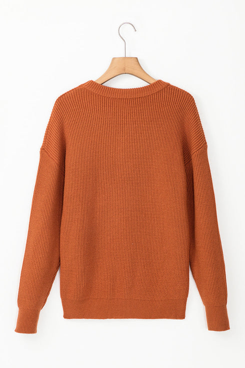 Script Phrase Graphic Ribbed Knit Crew Neck Sweater