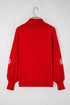 Script Text Snowflake Sleeve Mock Neck Knit Sweater