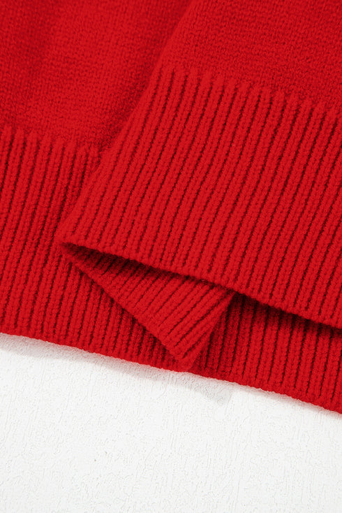 Script Text Snowflake Sleeve Mock Neck Knit Sweater