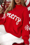 Script Text Snowflake Sleeve Mock Neck Knit Sweater
