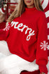 Script Text Snowflake Sleeve Mock Neck Knit Sweater