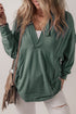 Sea Green Casual V Neck Drawstring Hoodie