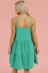 Sea Green Textured Buttoned Thin Strap Tiered Loose Fit Mini Dress