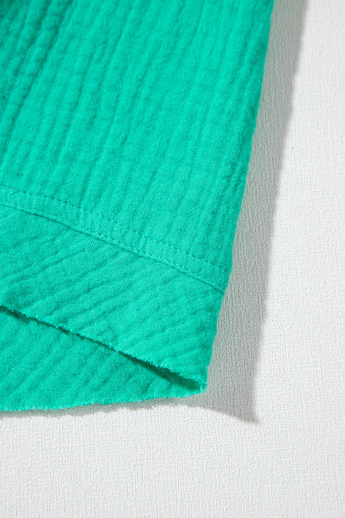 Sea Green Textured Buttoned Thin Strap Tiered Loose Fit Mini Dress