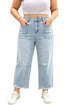 Seam Detail Patch Pocket Raw Cut Wide Leg Jeans