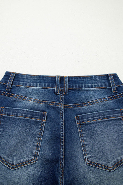 Seam Detail Raw Hem Ankle Length Denim Jeans
