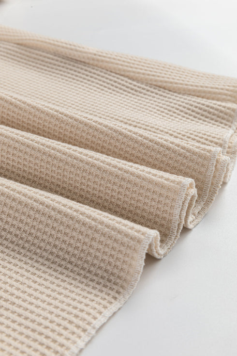 Seam Detail Waffle Knit Crew Neck Relaxed Fit Long Sleeve Top