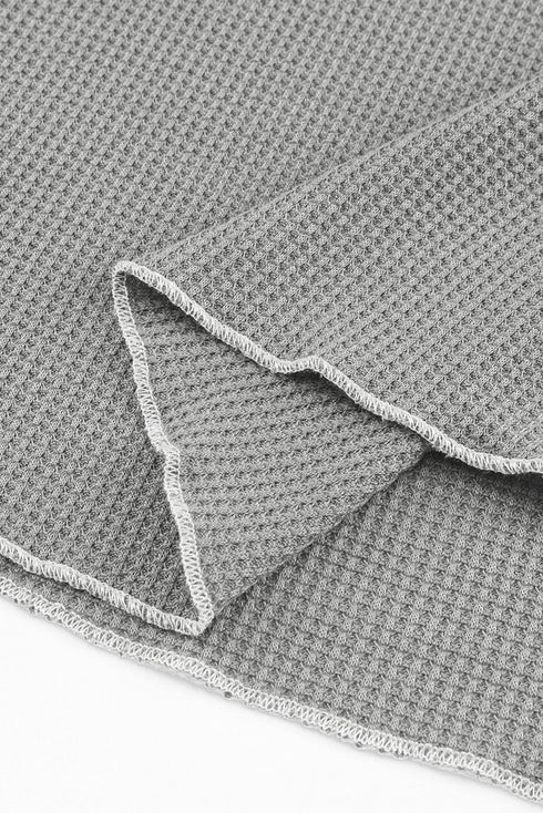 Seam Detail Waffle Knit Crew Neck Relaxed Fit Long Sleeve Top