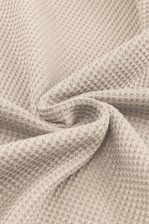 Seam Detail Waffle Knit Crew Neck Relaxed Fit Long Sleeve Top