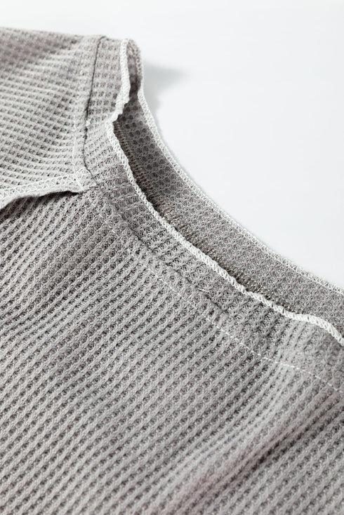 Seam Detail Waffle Knit Crew Neck Relaxed Fit Long Sleeve Top