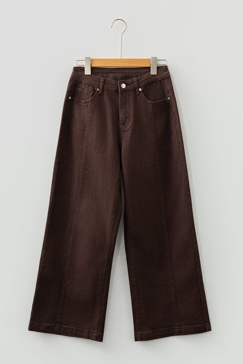 Seamed Center Wide Leg Cropped Denim Jeans