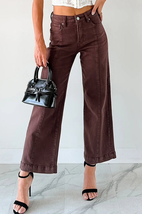 Seamed Center Wide Leg Cropped Denim Jeans