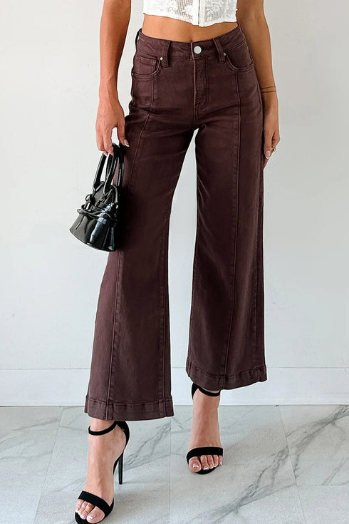 Seamed Center Wide Leg Cropped Denim Jeans