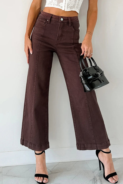 Seamed Center Wide Leg Cropped Denim Jeans
