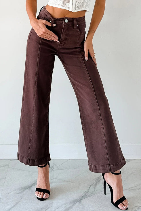 Seamed Center Wide Leg Cropped Denim Jeans