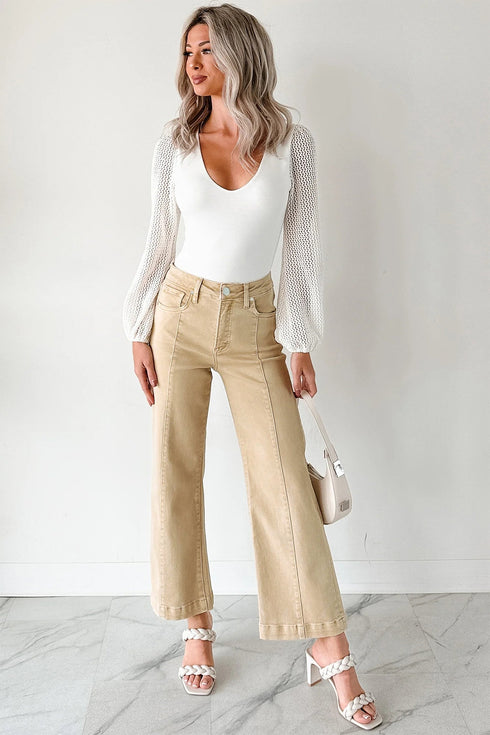 Seamed Center Wide Leg Cropped Denim Jeans
