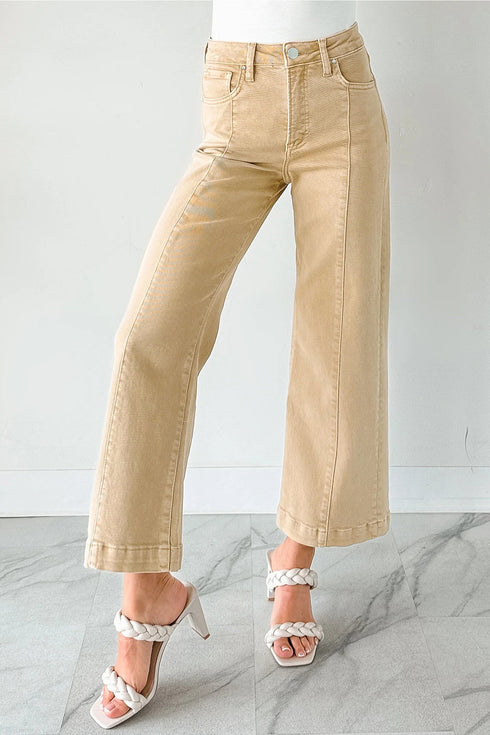 Seamed Center Wide Leg Cropped Denim Jeans